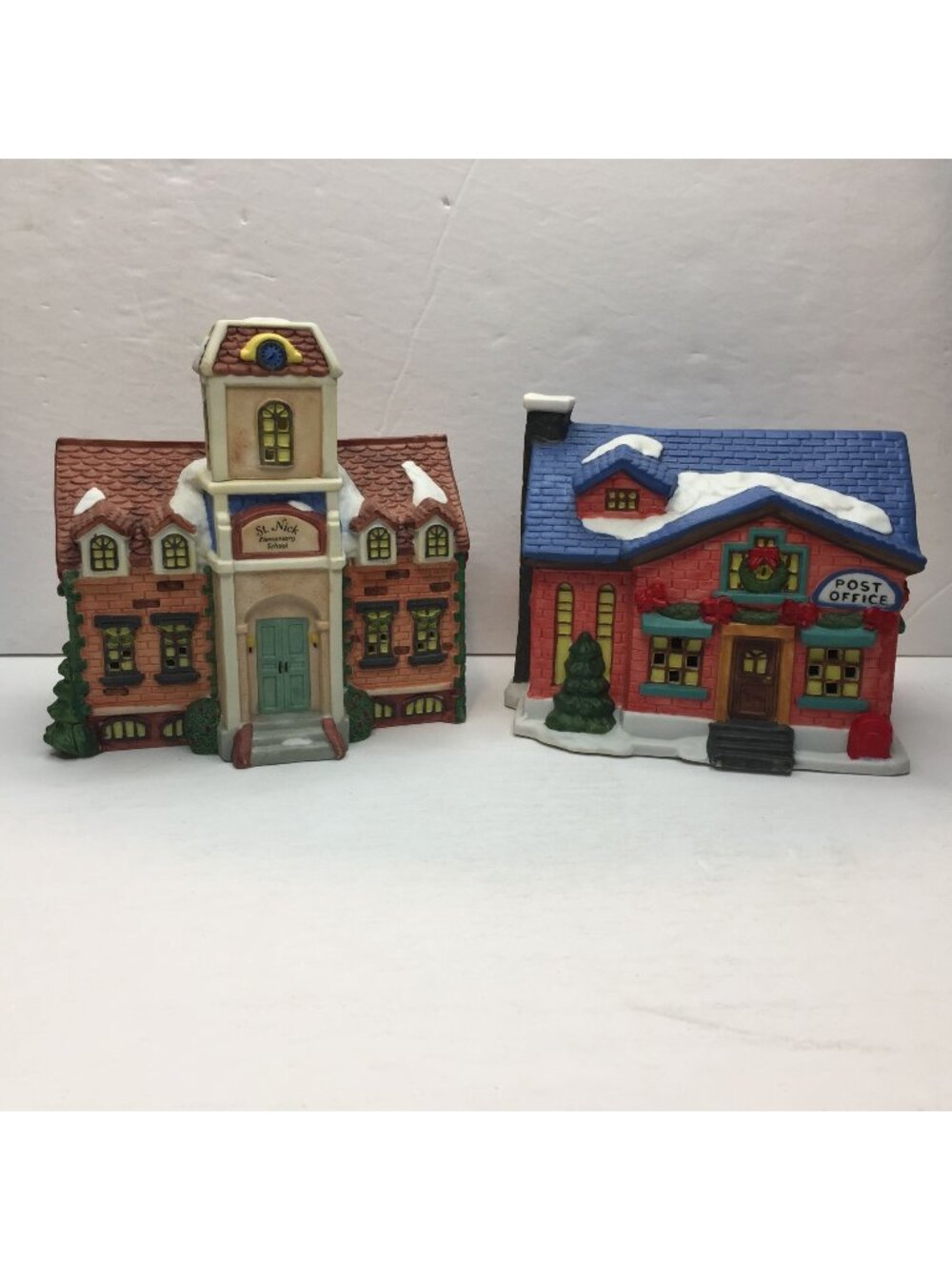 Grandeur Noel St Nicks School Post Office Procelain Christmas Set Village Town